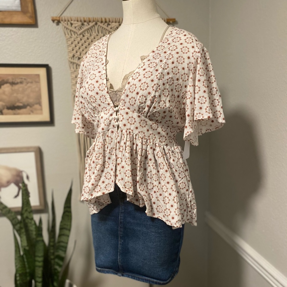 NWT Open Front Blouse with Button Detail